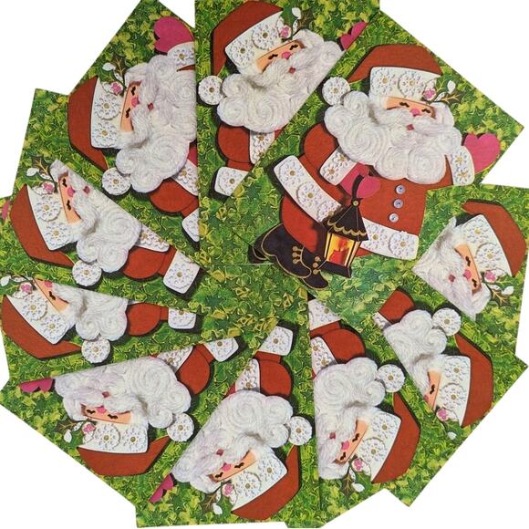 MCM Lot 10 Vintage 1970's EMBOSSED CHRISTMAS CARDS Curly Beard Santa Beaux Arts - Picture 1 of 9